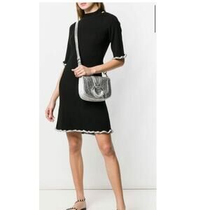 SEE BY CHLOÉ Black Wool Metallic Trim Half Sleeves Knit Midi Dress Size Large